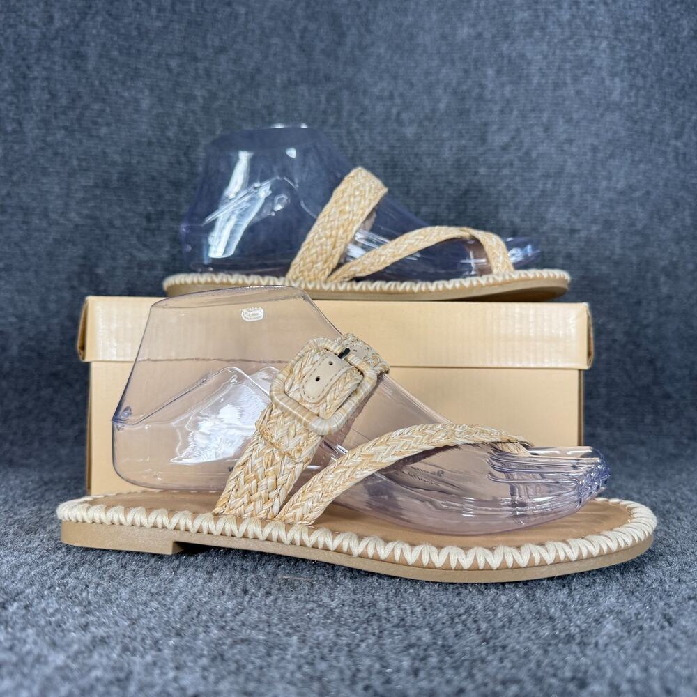 Soda Womens Rafia Braided Sandals Size 7 Strappy Slip On Flats Buckle Boho New